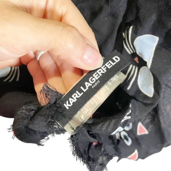 Karl Lagerfeld Black Cat Print Scarf Lightweight & Stylish - Picture 3 of 4